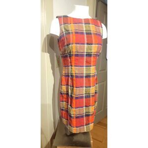 John Roberts Plaid Linen Sleeveless Shift Dress Red, Navy, Green, White size 8P